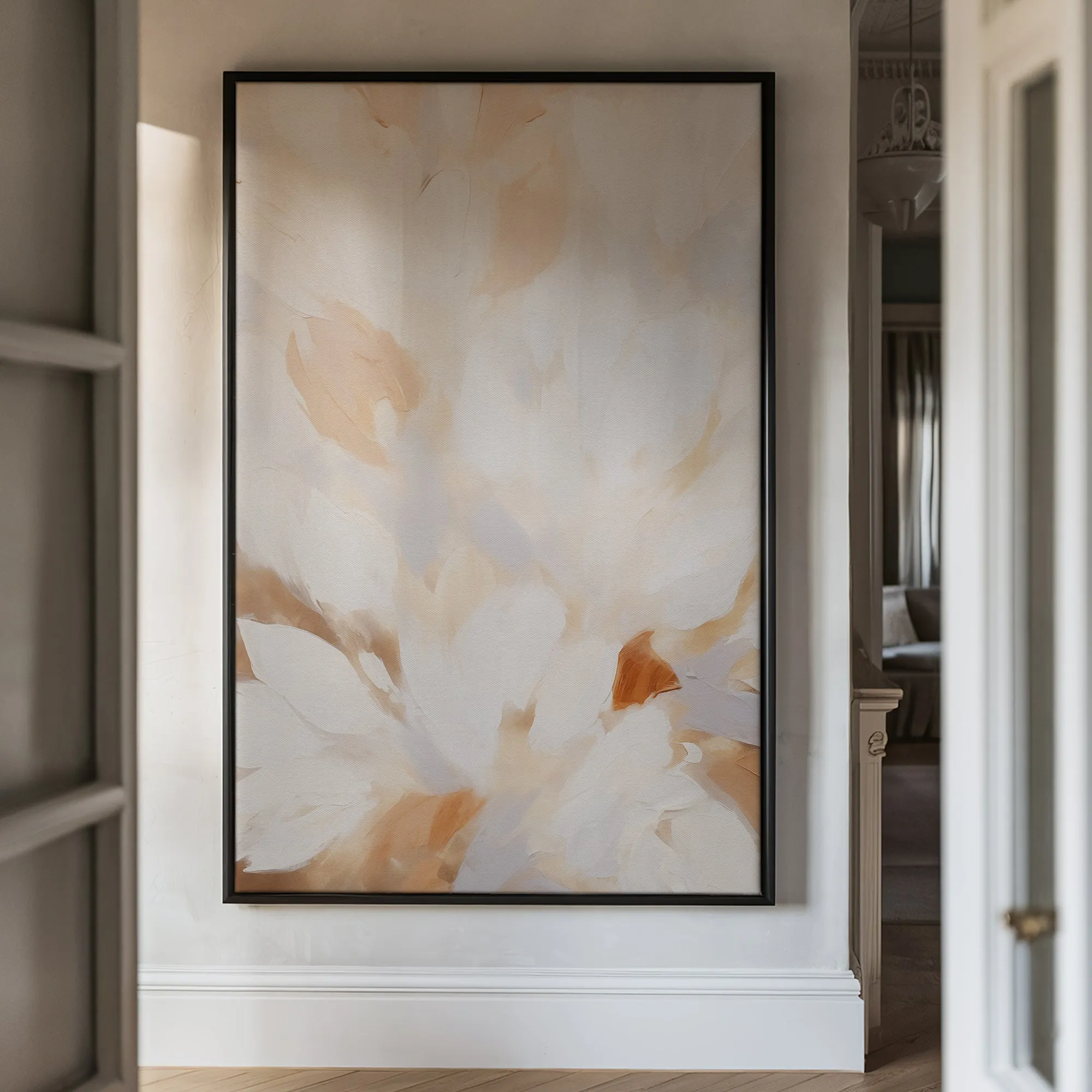 Canvas Wall Art Stretched Over Wooden Frame with Floating Frame and Floral Design Painting CV4156