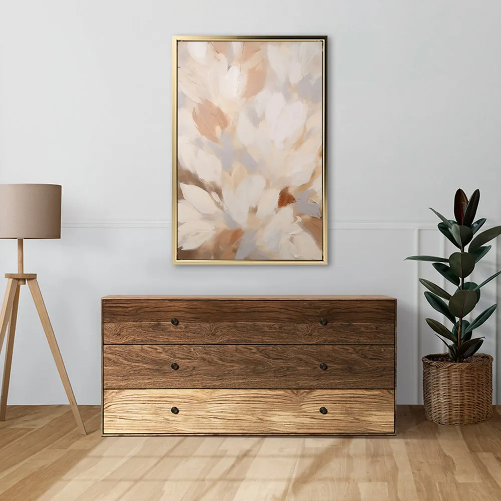 Canvas Wall Art Stretched Over Wooden Frame with Floating Frame and Floral Design Painting CV4156