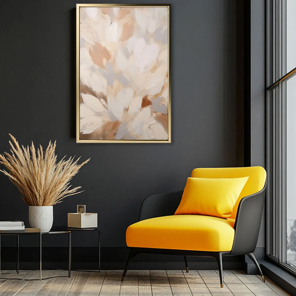 Canvas Wall Art Stretched Over Wooden Frame with Floating Frame and Floral Design Painting CV4156
