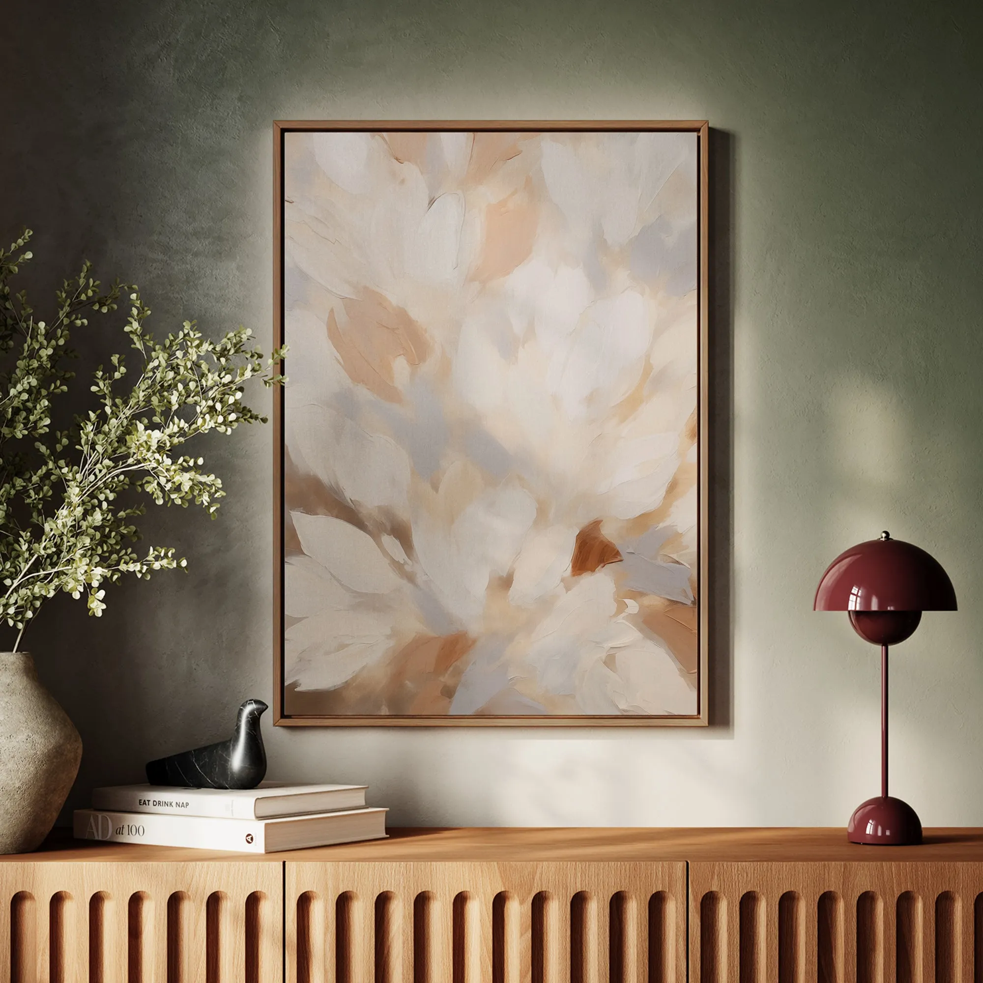 Canvas Wall Art Stretched Over Wooden Frame with Floating Frame and Floral Design Painting CV4156