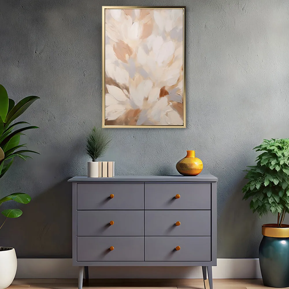 Canvas Wall Art Stretched Over Wooden Frame with Floating Frame and Floral Design Painting CV4156