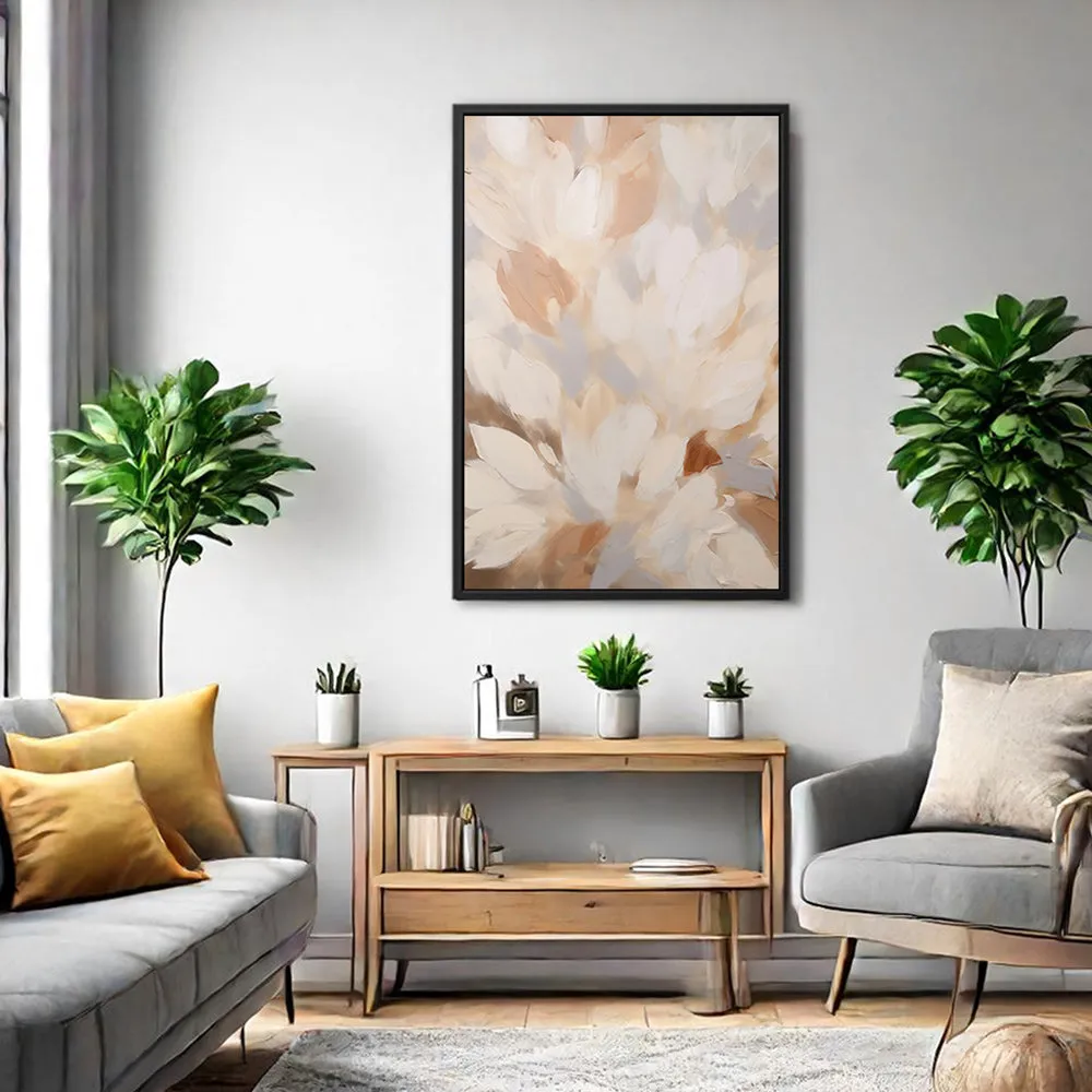 Canvas Wall Art Stretched Over Wooden Frame with Floating Frame and Floral Design Painting CV4156