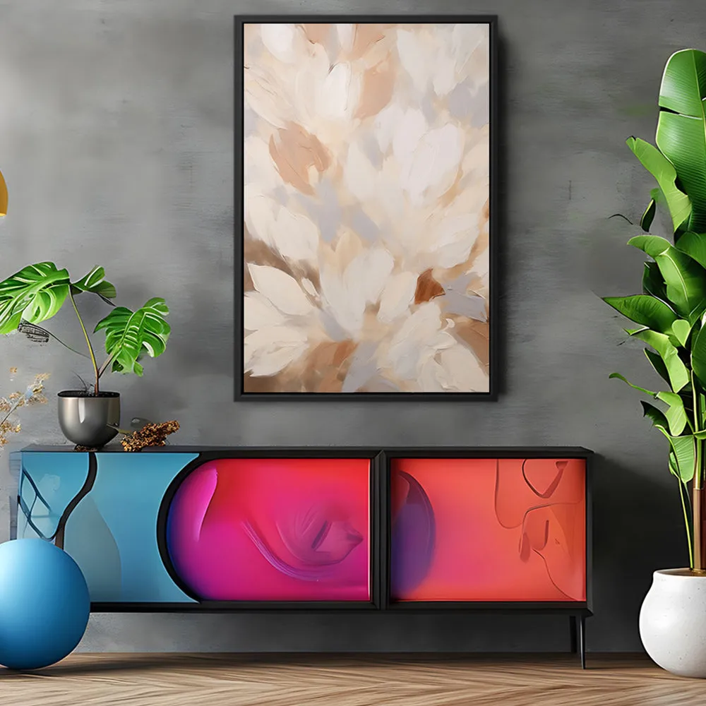 Canvas Wall Art Stretched Over Wooden Frame with Floating Frame and Floral Design Painting CV4156