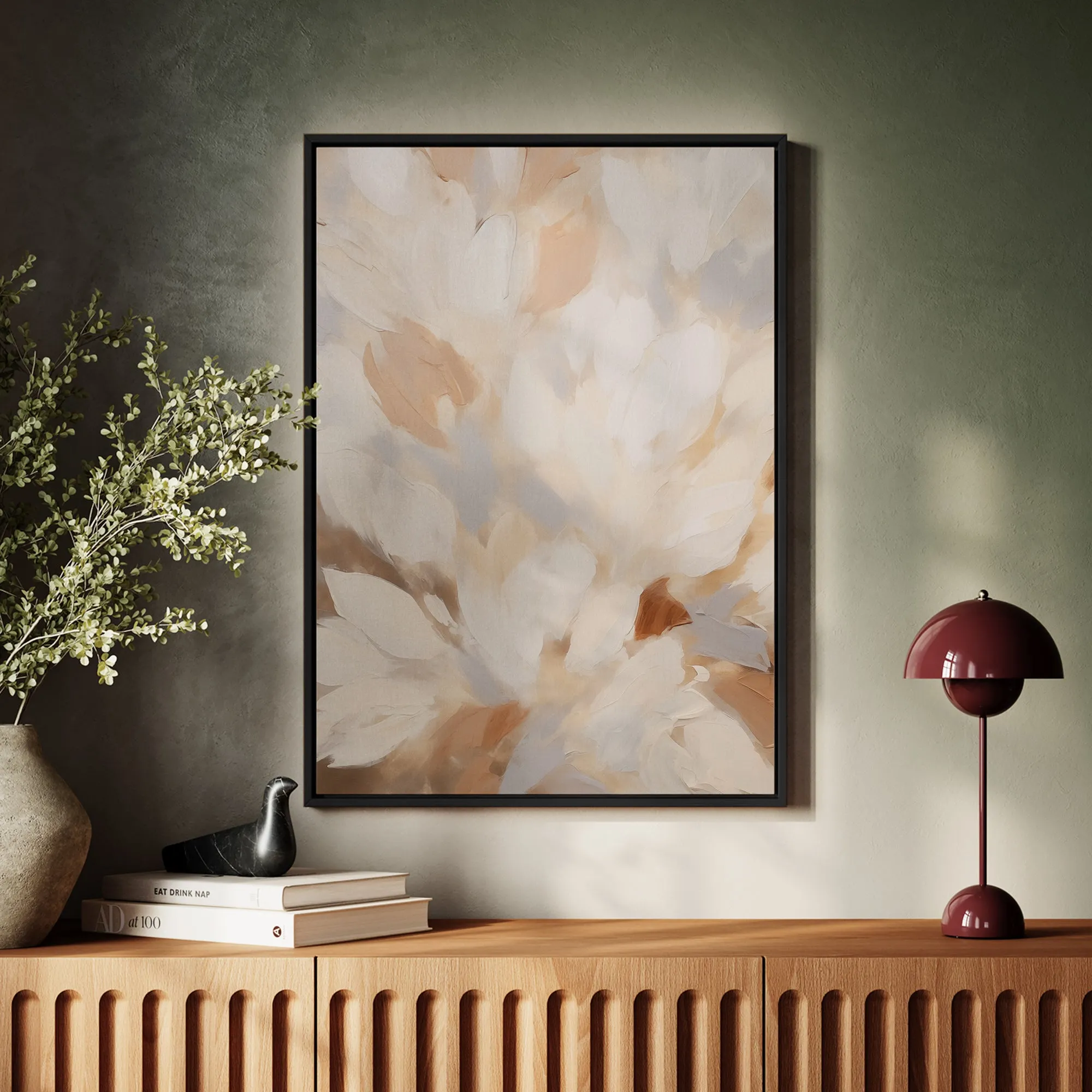 Canvas Wall Art Stretched Over Wooden Frame with Floating Frame and Floral Design Painting CV4156