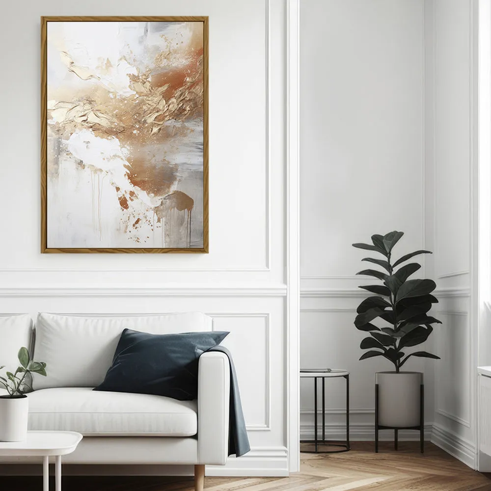 Canvas Wall Art Stretched Over Wooden Frame with Floating Frame and Gold Pattern Painting CV4165