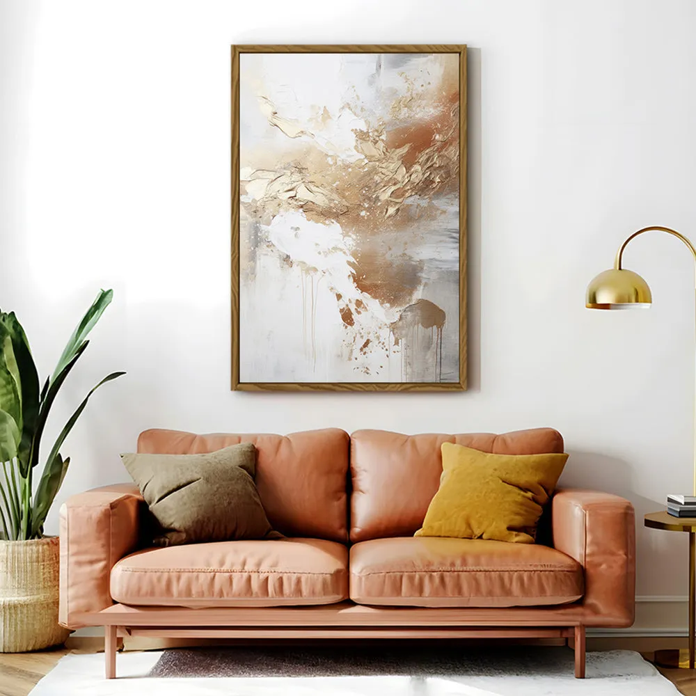 Canvas Wall Art Stretched Over Wooden Frame with Floating Frame and Gold Pattern Painting CV4165
