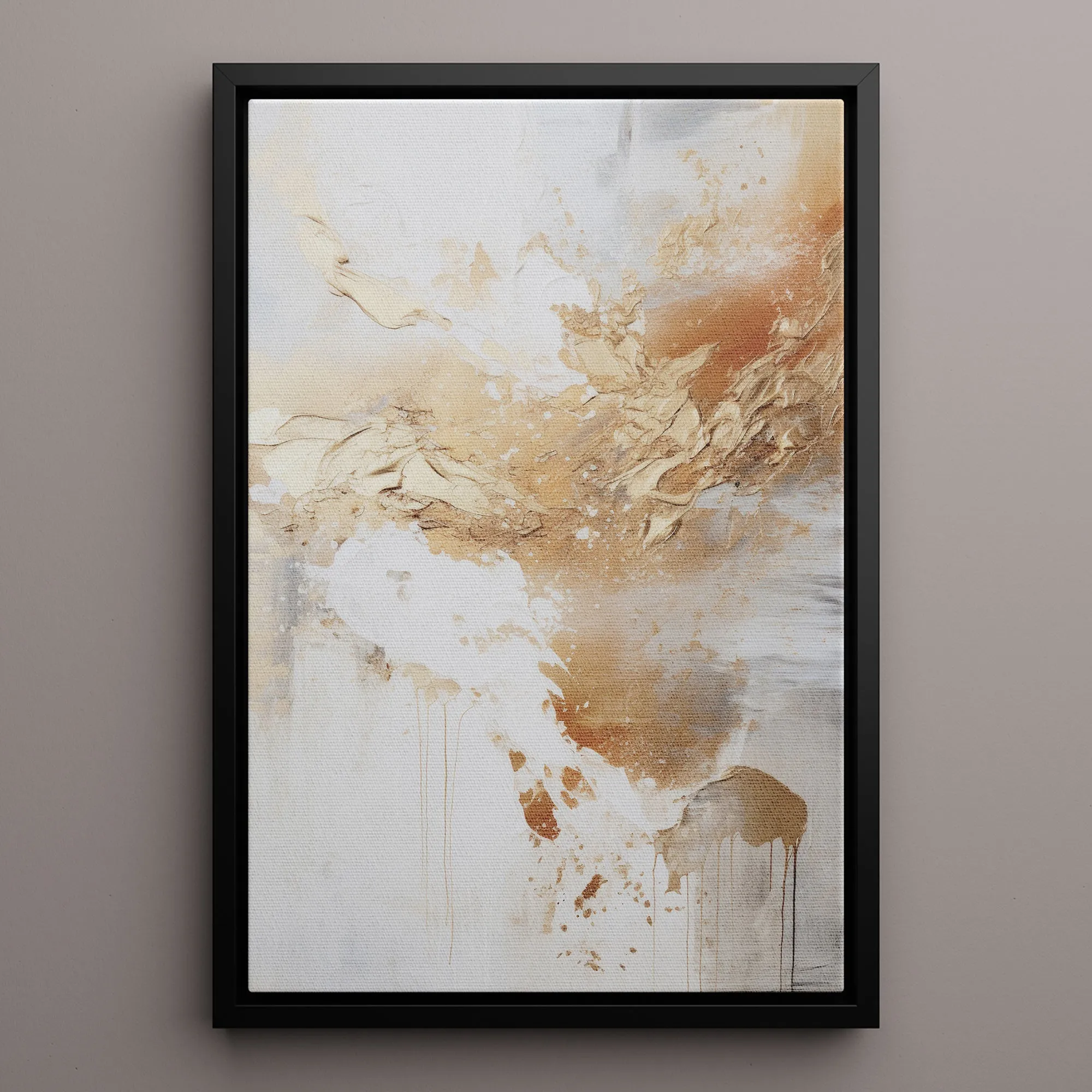 Canvas Wall Art Stretched Over Wooden Frame with Floating Frame and Gold Pattern Painting CV4165