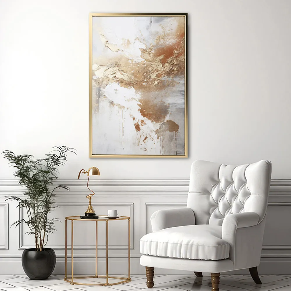 Canvas Wall Art Stretched Over Wooden Frame with Floating Frame and Gold Pattern Painting CV4165