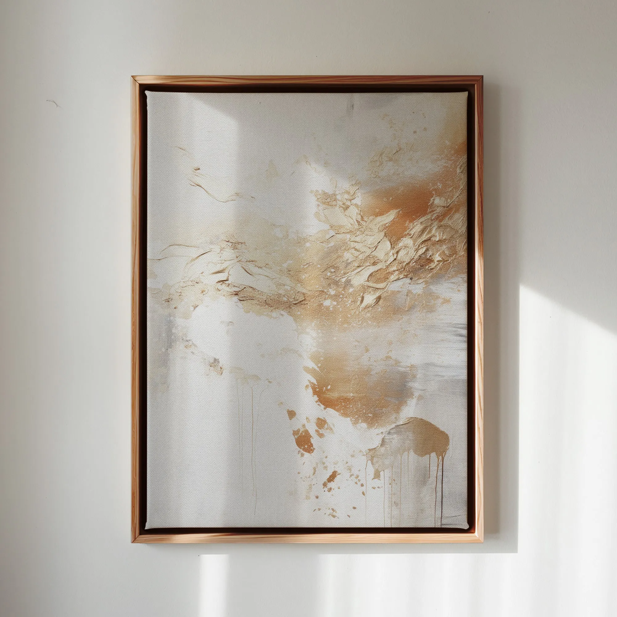 Canvas Wall Art Stretched Over Wooden Frame with Floating Frame and Gold Pattern Painting CV4165