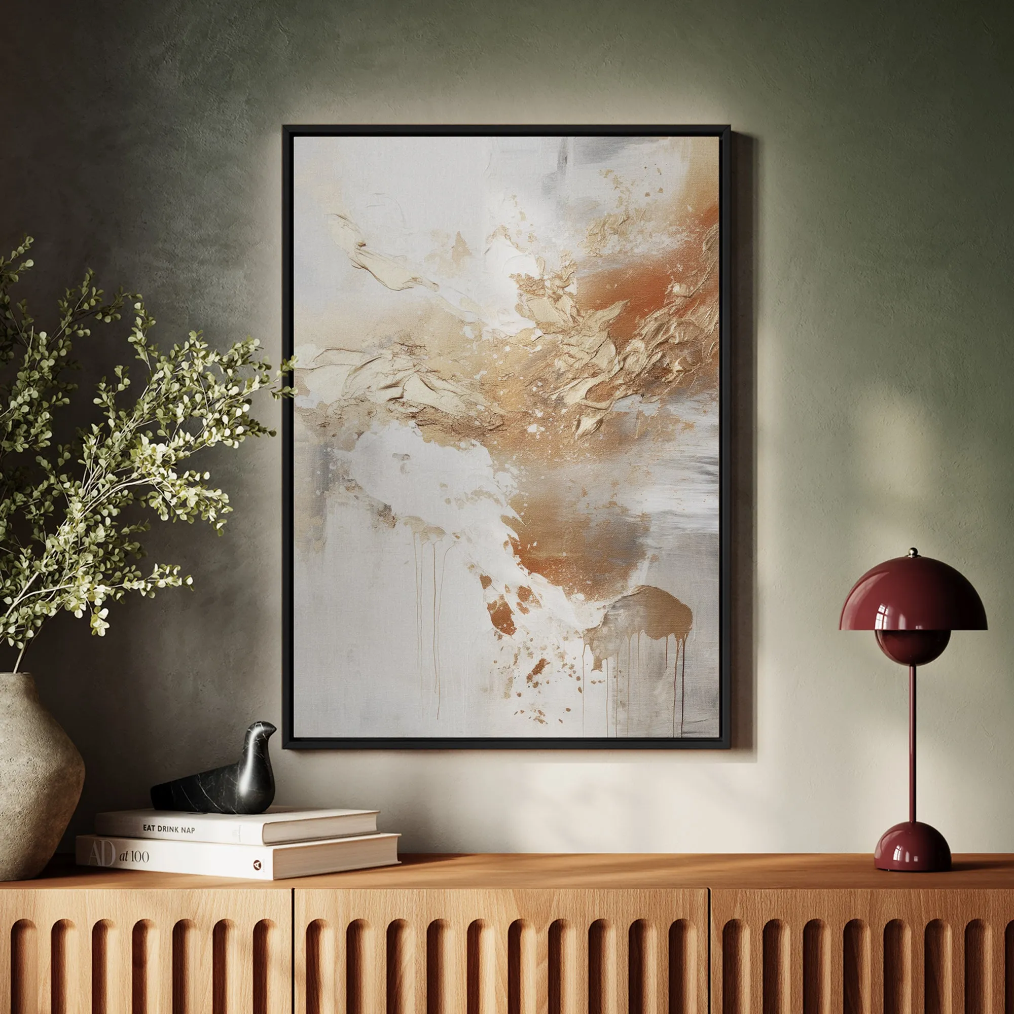Canvas Wall Art Stretched Over Wooden Frame with Floating Frame and Gold Pattern Painting CV4165