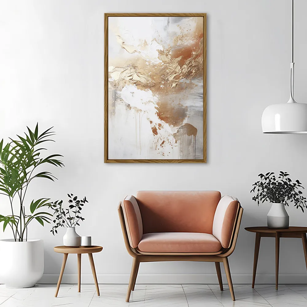Canvas Wall Art Stretched Over Wooden Frame with Floating Frame and Gold Pattern Painting CV4165