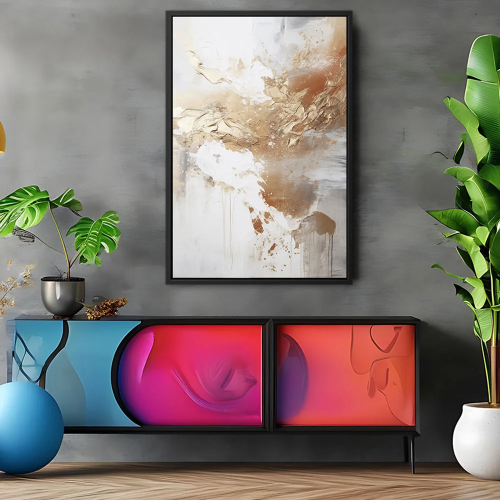 Canvas Wall Art Stretched Over Wooden Frame with Floating Frame and Gold Pattern Painting CV4165