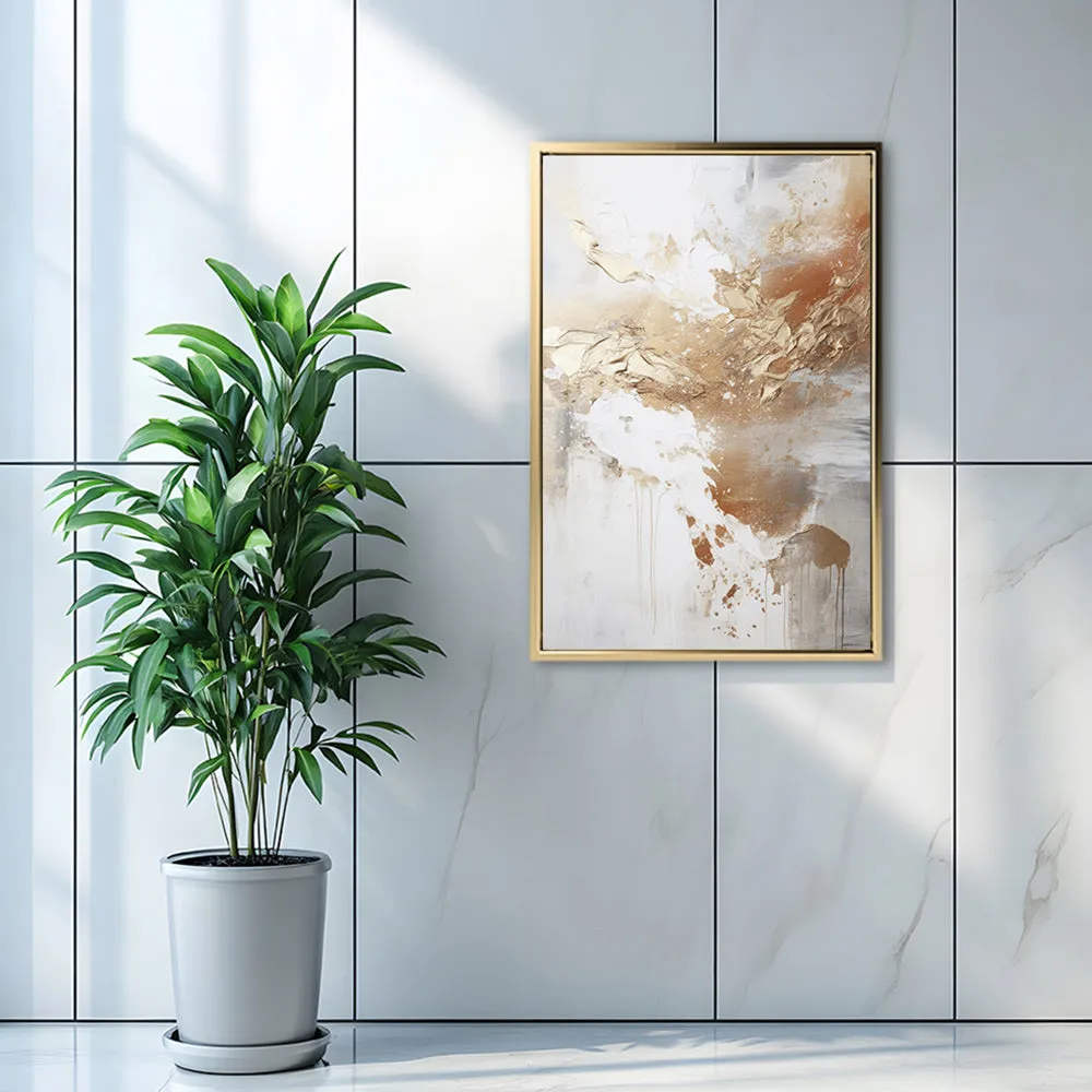 Canvas Wall Art Stretched Over Wooden Frame with Floating Frame and Gold Pattern Painting CV4165