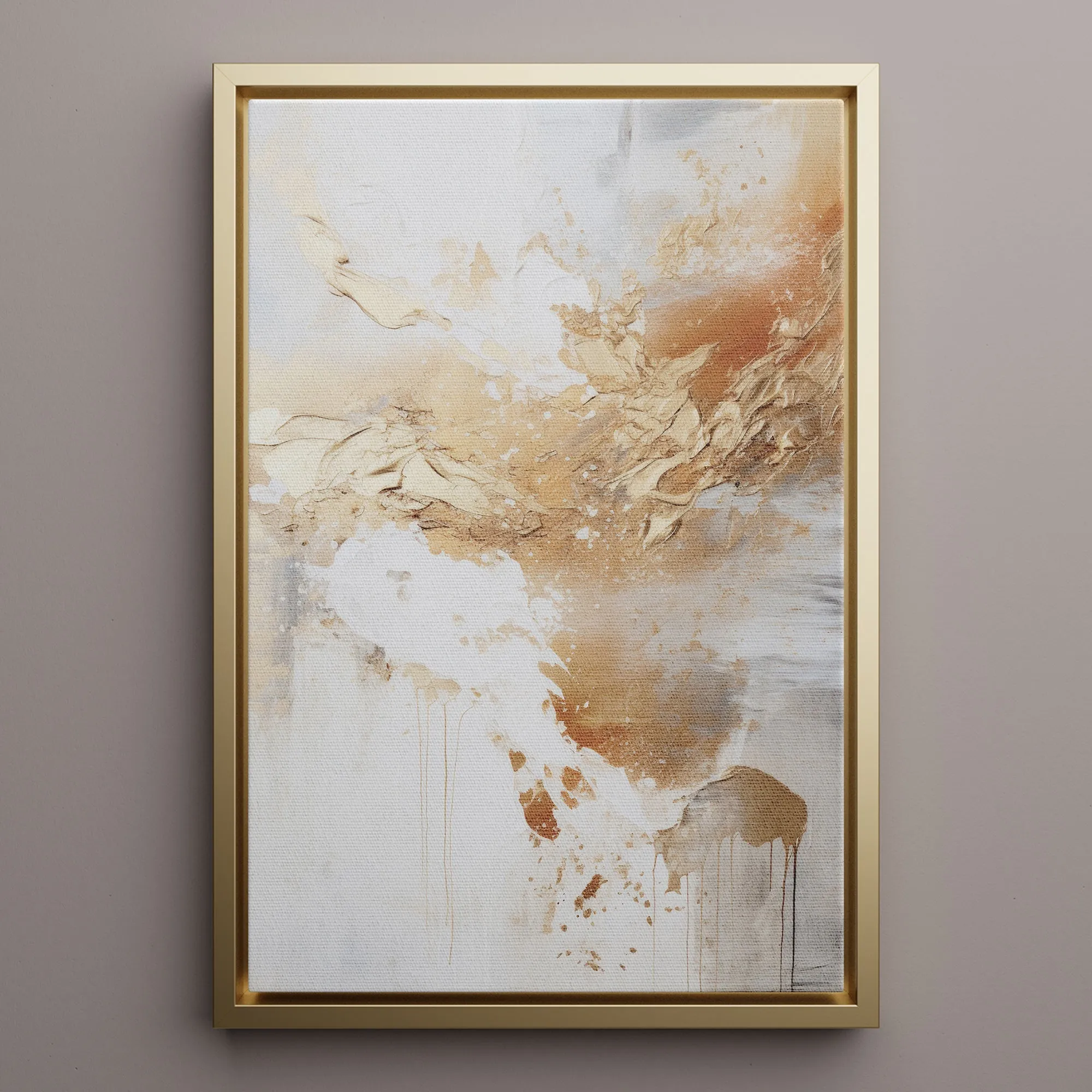Canvas Wall Art Stretched Over Wooden Frame with Floating Frame and Gold Pattern Painting CV4165