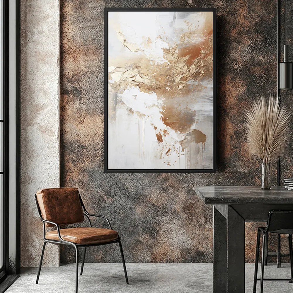 Canvas Wall Art Stretched Over Wooden Frame with Floating Frame and Gold Pattern Painting CV4165