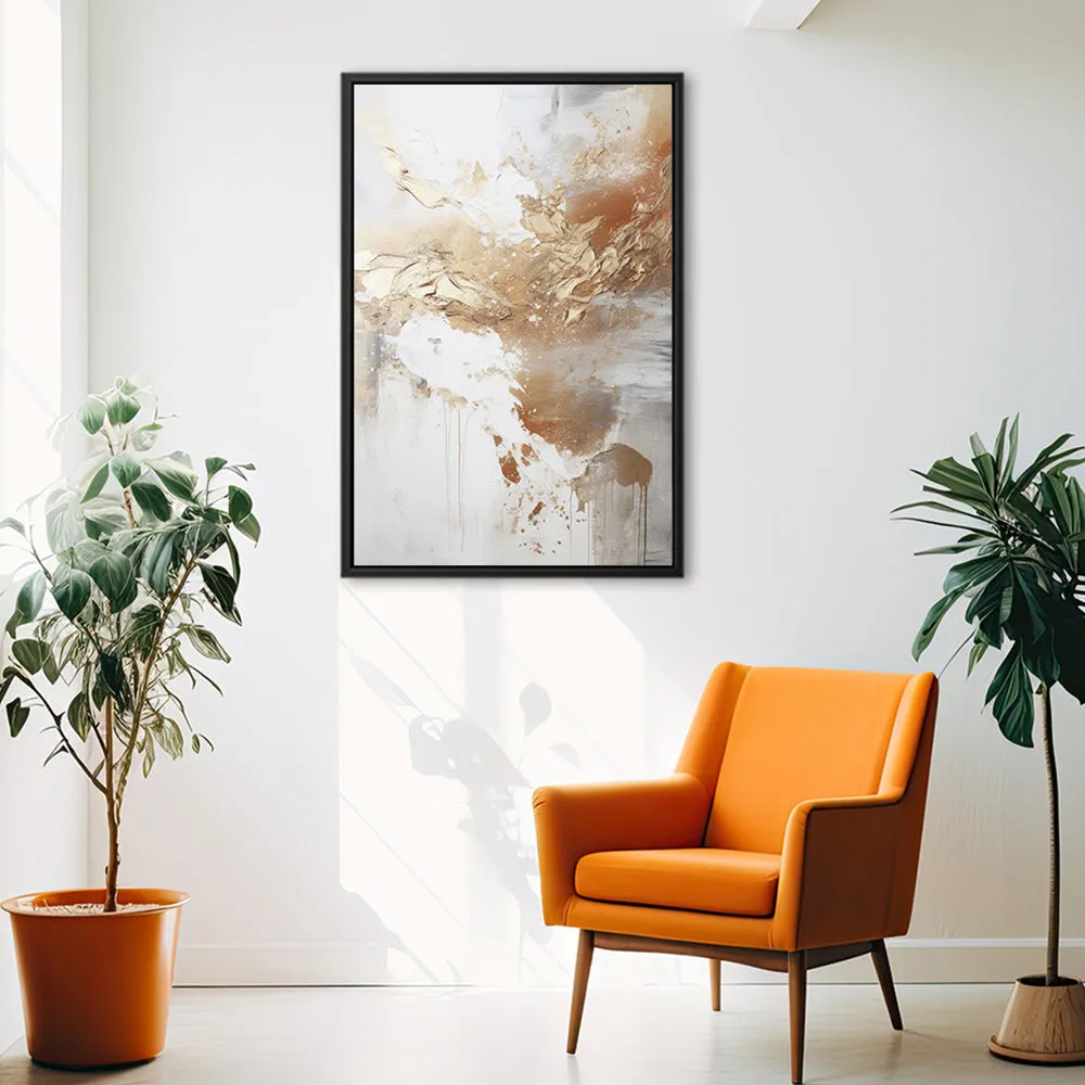 Canvas Wall Art Stretched Over Wooden Frame with Floating Frame and Gold Pattern Painting CV4165