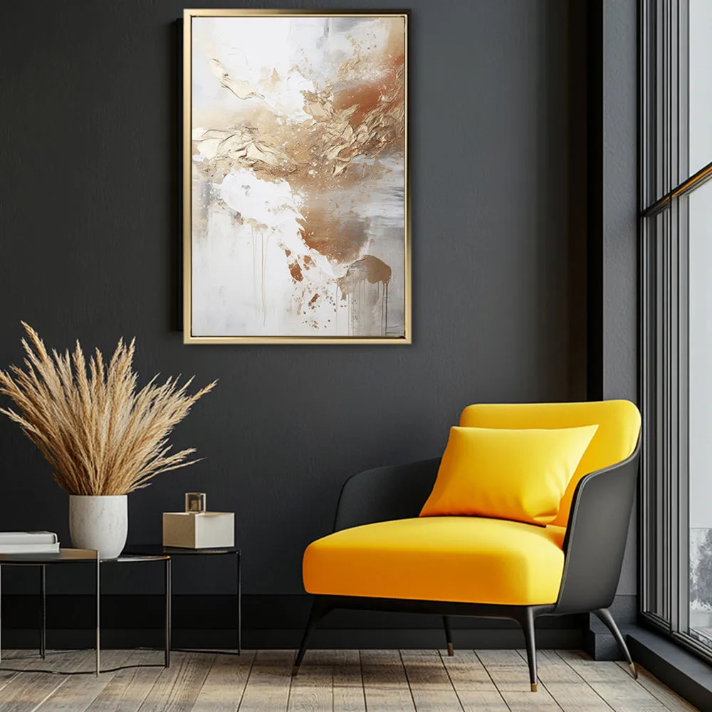Canvas Wall Art Stretched Over Wooden Frame with Floating Frame and Gold Pattern Painting CV4165