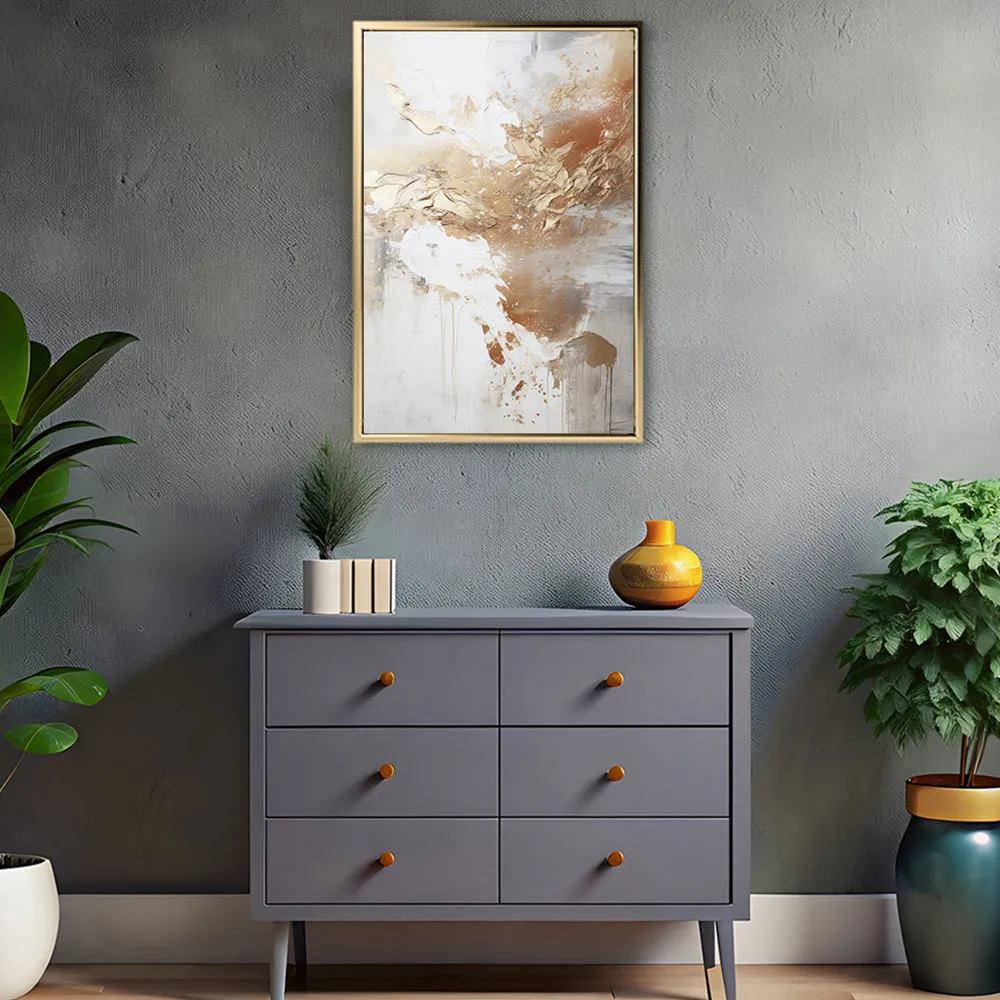 Canvas Wall Art Stretched Over Wooden Frame with Floating Frame and Gold Pattern Painting CV4165