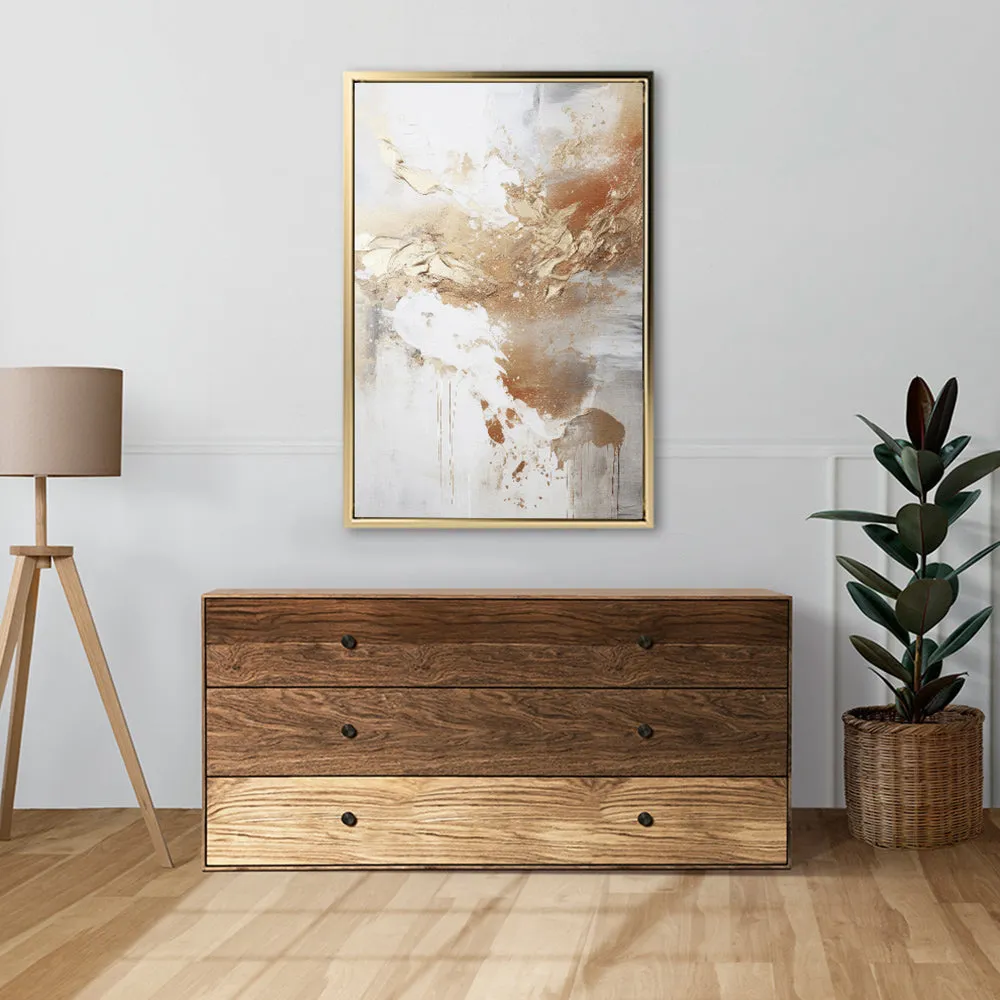 Canvas Wall Art Stretched Over Wooden Frame with Floating Frame and Gold Pattern Painting CV4165