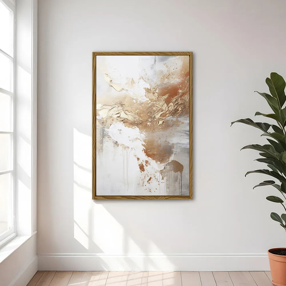 Canvas Wall Art Stretched Over Wooden Frame with Floating Frame and Gold Pattern Painting CV4165