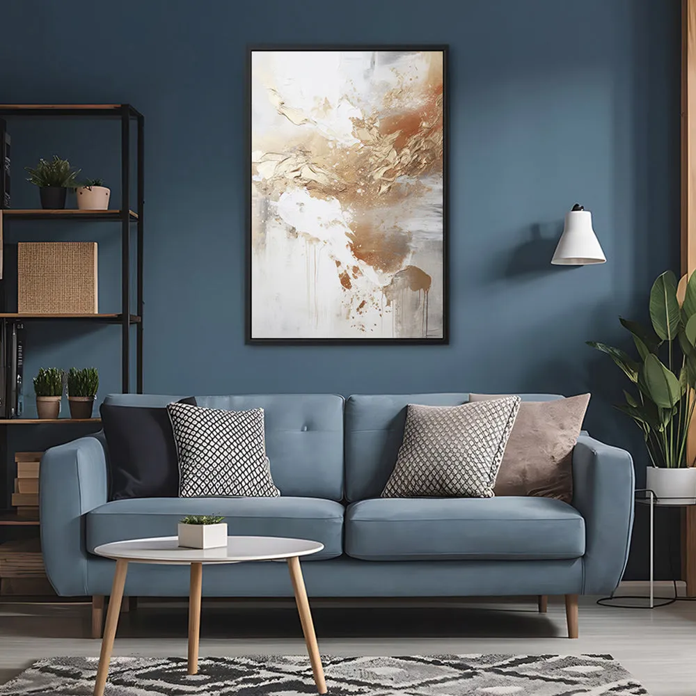 Canvas Wall Art Stretched Over Wooden Frame with Floating Frame and Gold Pattern Painting CV4165