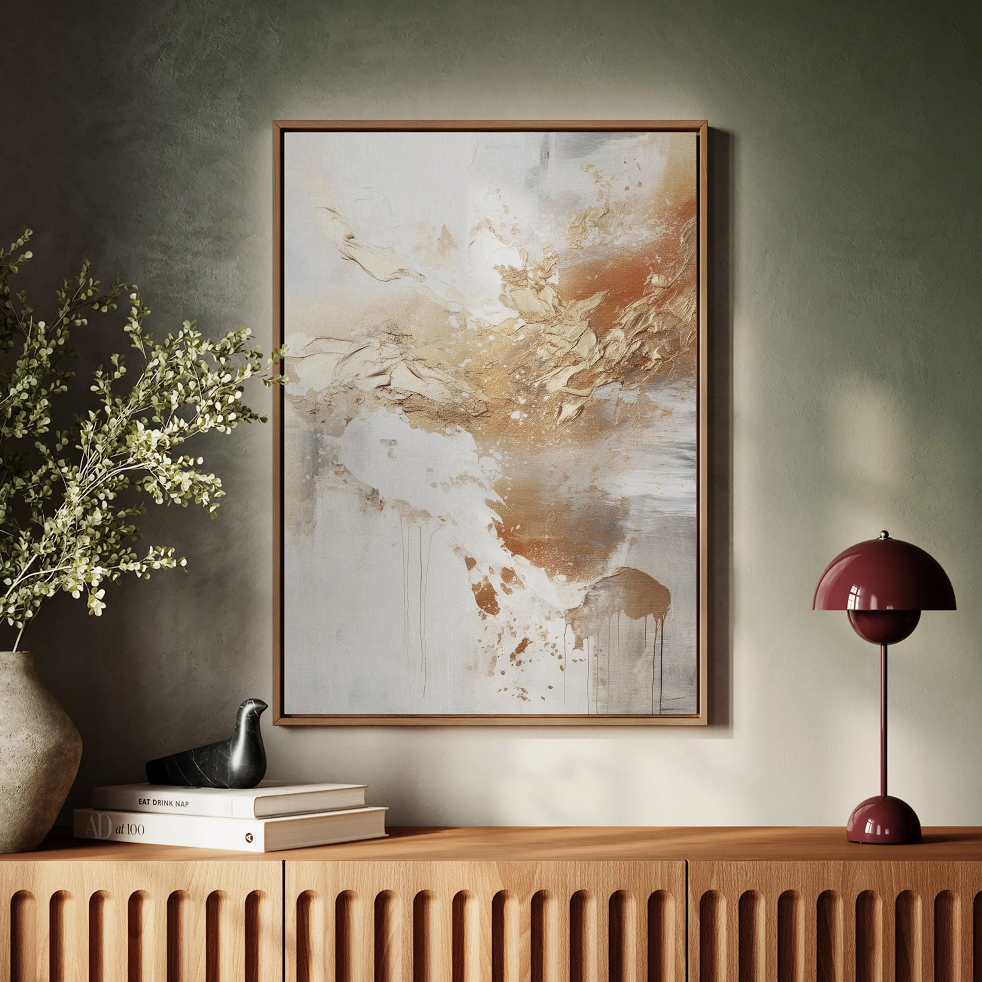 Canvas Wall Art Stretched Over Wooden Frame with Floating Frame and Gold Pattern Painting CV4165