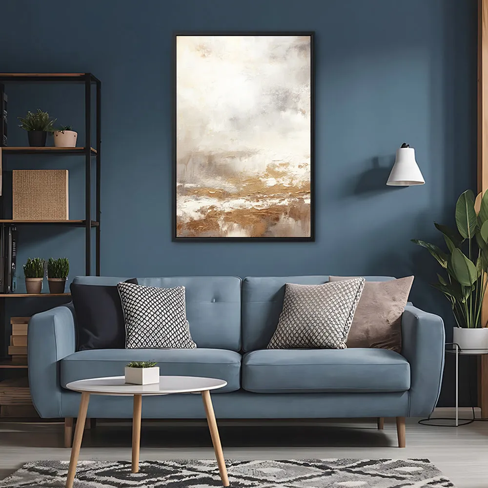 Canvas Wall Art Stretched Over Wooden Frame with Floating Frame and Gold Pattern Painting CV4166