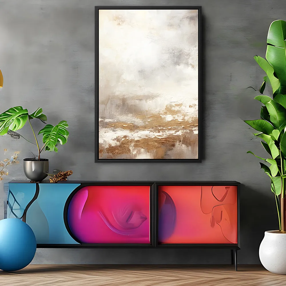 Canvas Wall Art Stretched Over Wooden Frame with Floating Frame and Gold Pattern Painting CV4166