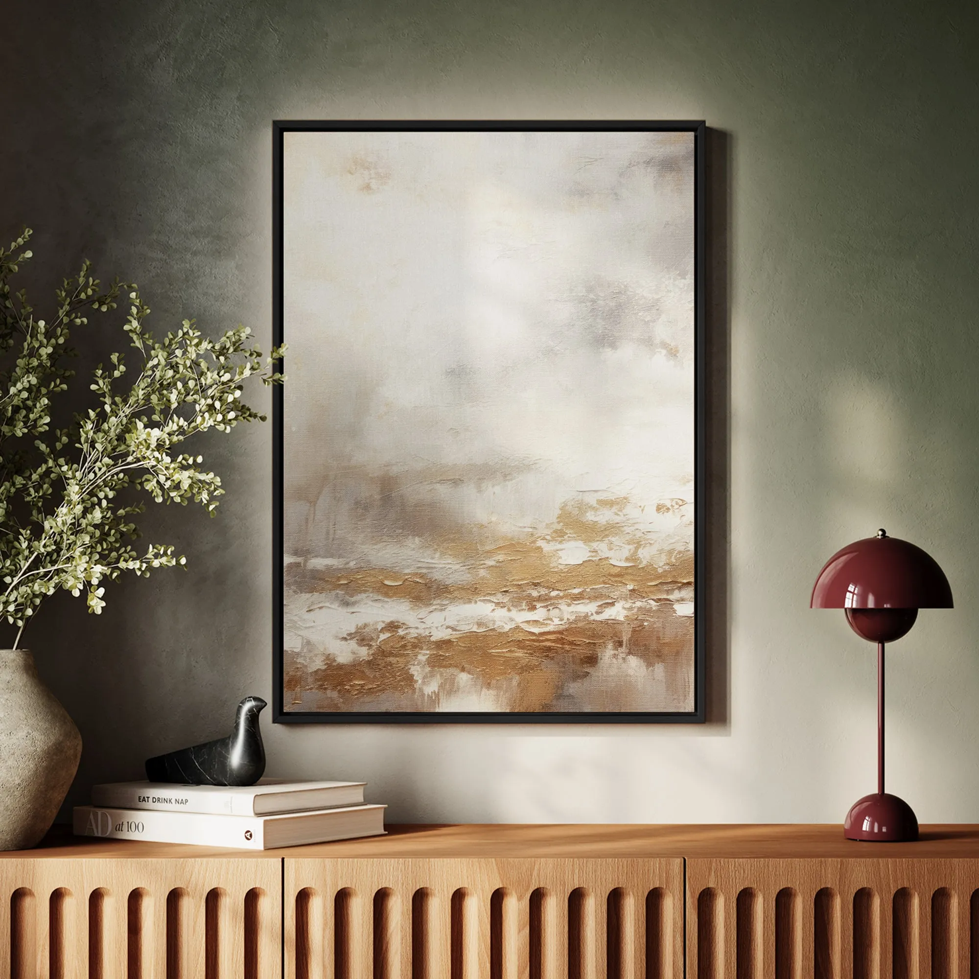 Canvas Wall Art Stretched Over Wooden Frame with Floating Frame and Gold Pattern Painting CV4166