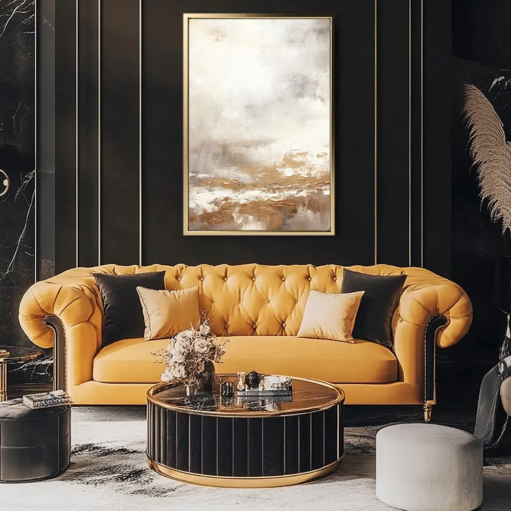 Canvas Wall Art Stretched Over Wooden Frame with Floating Frame and Gold Pattern Painting CV4166