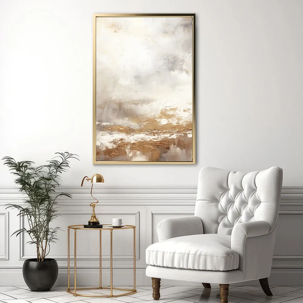Canvas Wall Art Stretched Over Wooden Frame with Floating Frame and Gold Pattern Painting CV4166