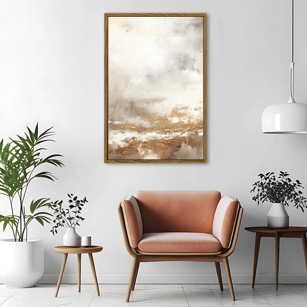 Canvas Wall Art Stretched Over Wooden Frame with Floating Frame and Gold Pattern Painting CV4166