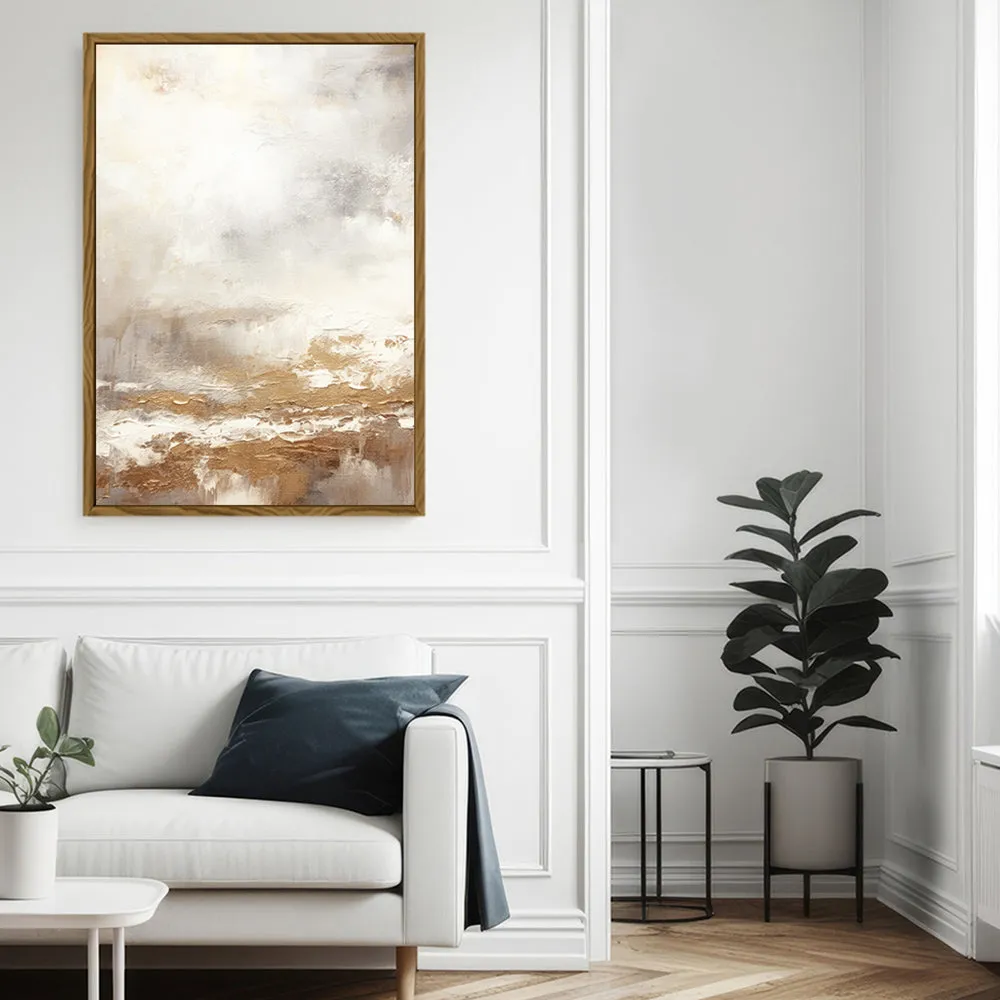 Canvas Wall Art Stretched Over Wooden Frame with Floating Frame and Gold Pattern Painting CV4166