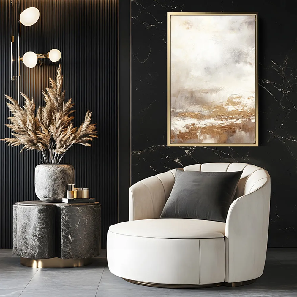 Canvas Wall Art Stretched Over Wooden Frame with Floating Frame and Gold Pattern Painting CV4166