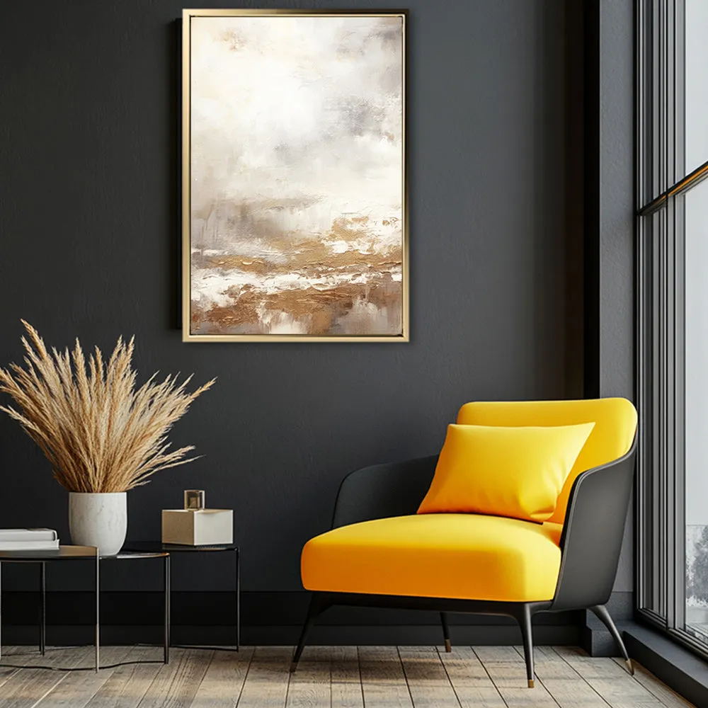 Canvas Wall Art Stretched Over Wooden Frame with Floating Frame and Gold Pattern Painting CV4166