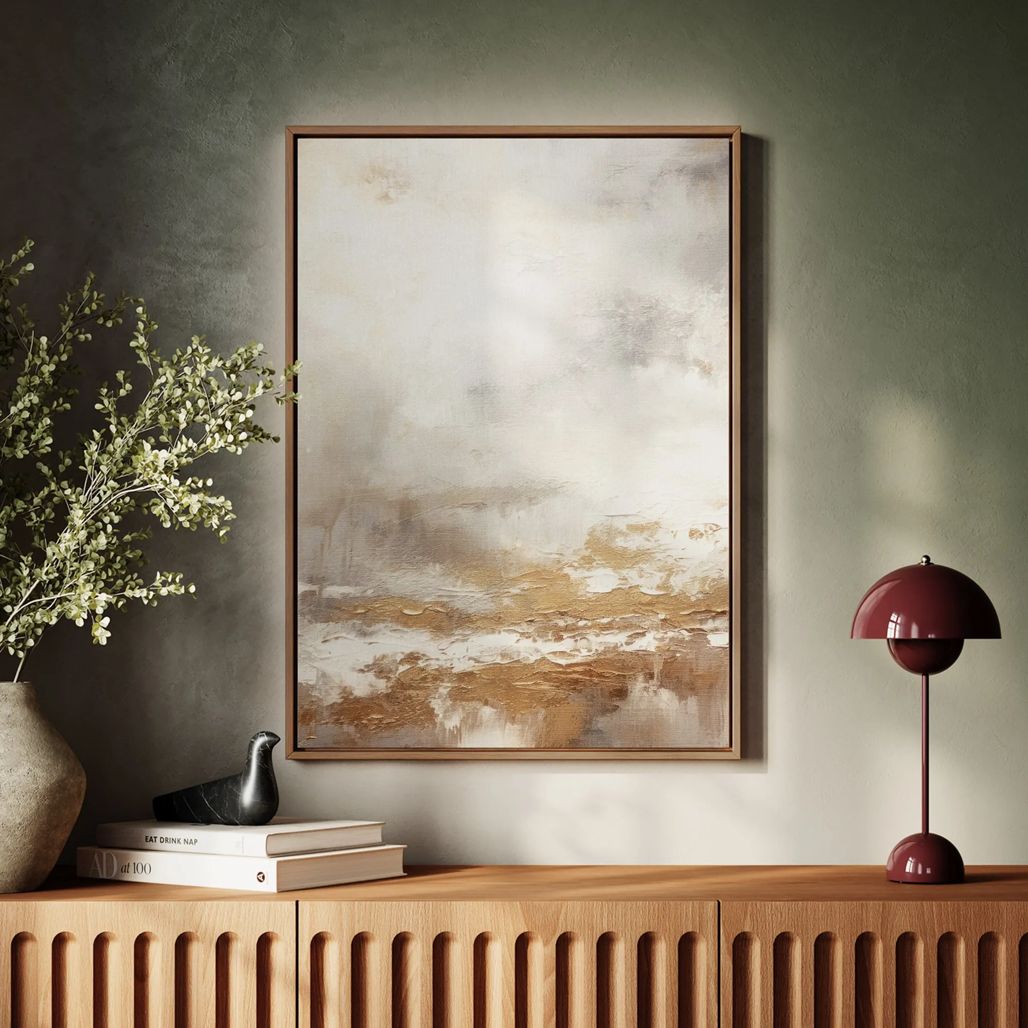 Canvas Wall Art Stretched Over Wooden Frame with Floating Frame and Gold Pattern Painting CV4166