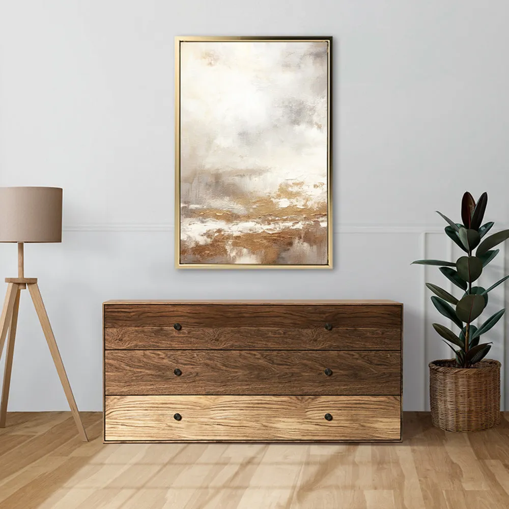 Canvas Wall Art Stretched Over Wooden Frame with Floating Frame and Gold Pattern Painting CV4166