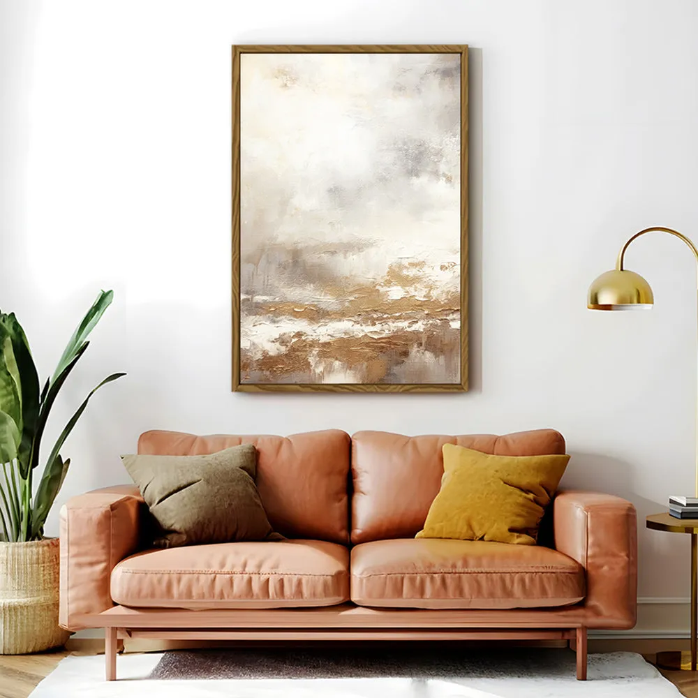 Canvas Wall Art Stretched Over Wooden Frame with Floating Frame and Gold Pattern Painting CV4166