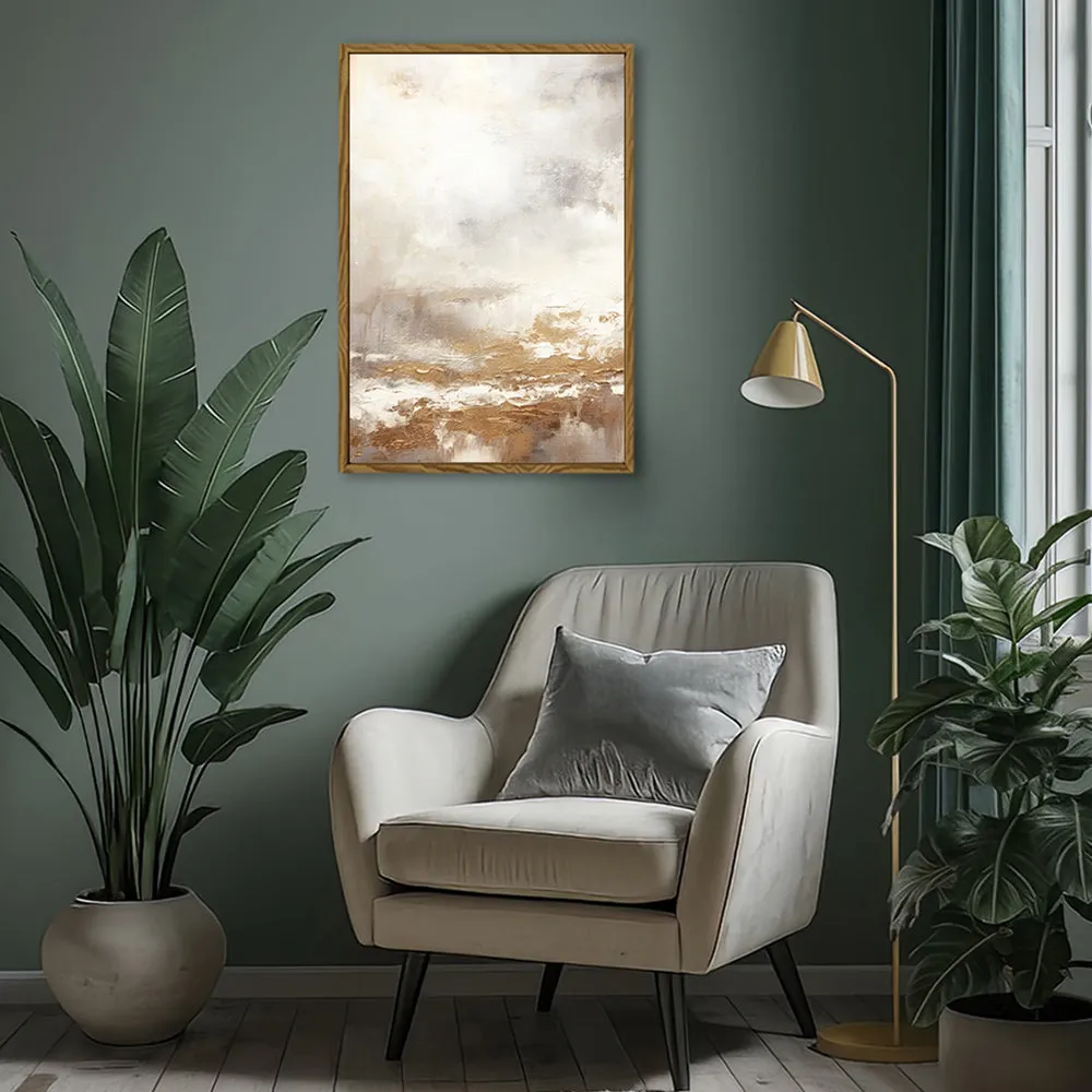 Canvas Wall Art Stretched Over Wooden Frame with Floating Frame and Gold Pattern Painting CV4166