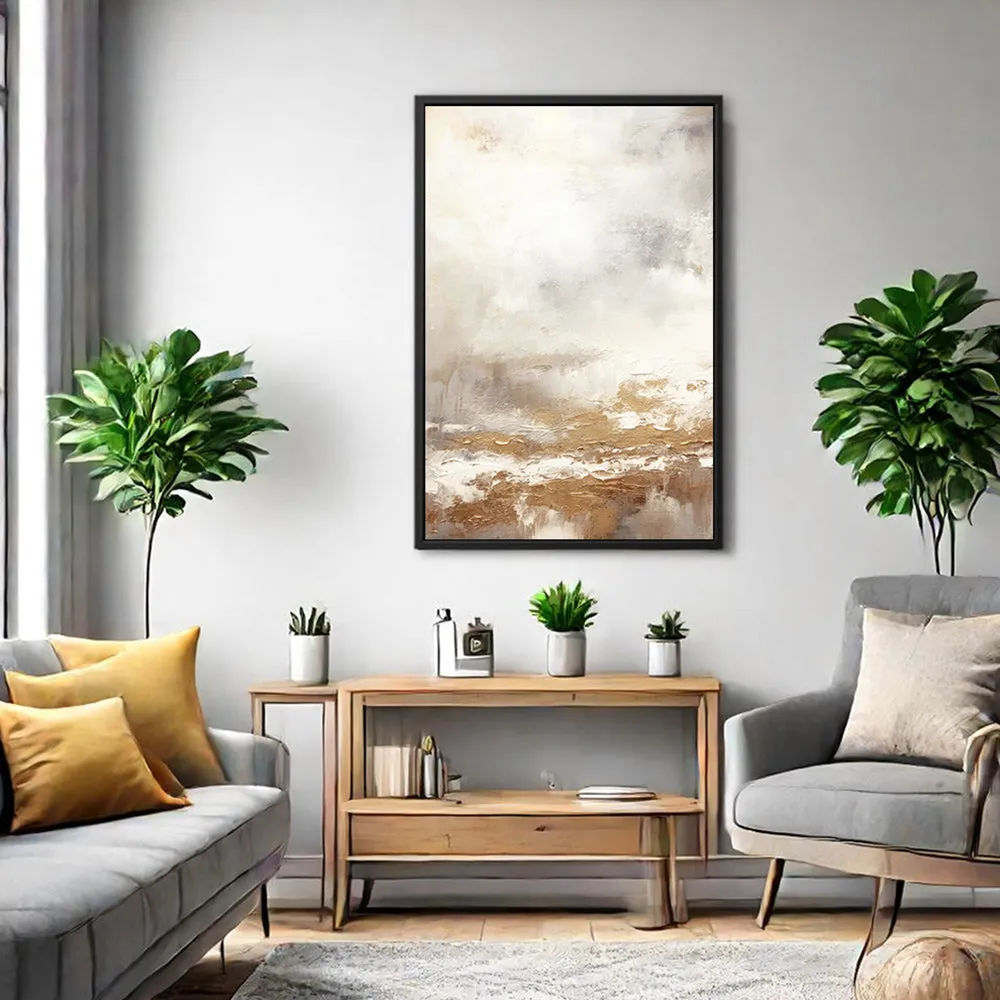 Canvas Wall Art Stretched Over Wooden Frame with Floating Frame and Gold Pattern Painting CV4166