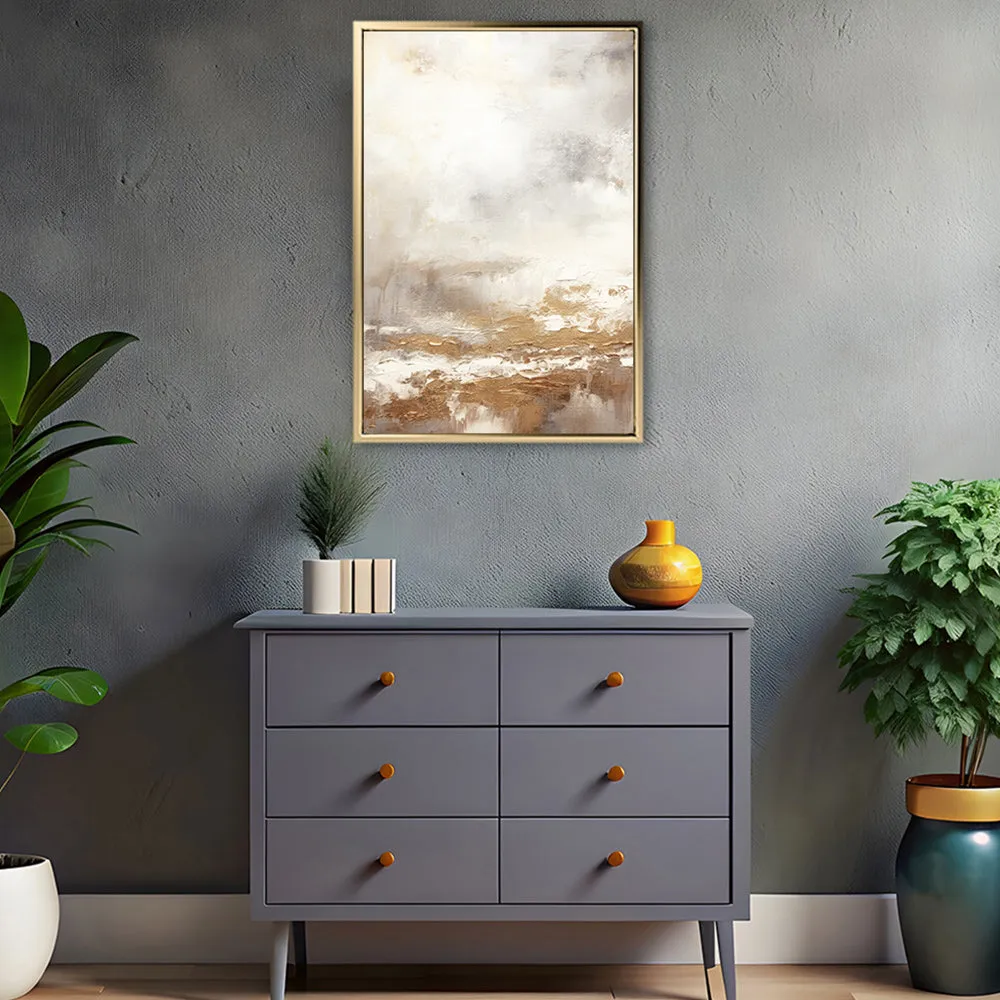 Canvas Wall Art Stretched Over Wooden Frame with Floating Frame and Gold Pattern Painting CV4166