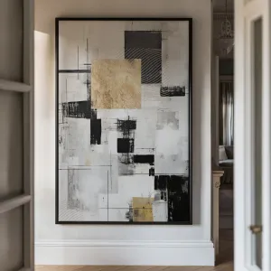 Canvas Wall Art Stretched Over Wooden Frame with Floating Frame and Gold Smoke Painting CV4170