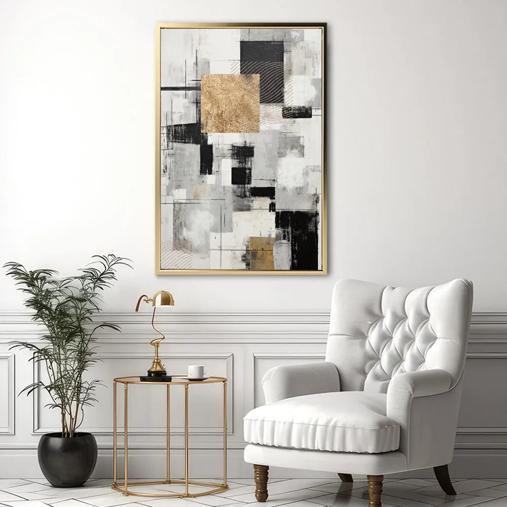 Canvas Wall Art Stretched Over Wooden Frame with Floating Frame and Gold Smoke Painting CV4170