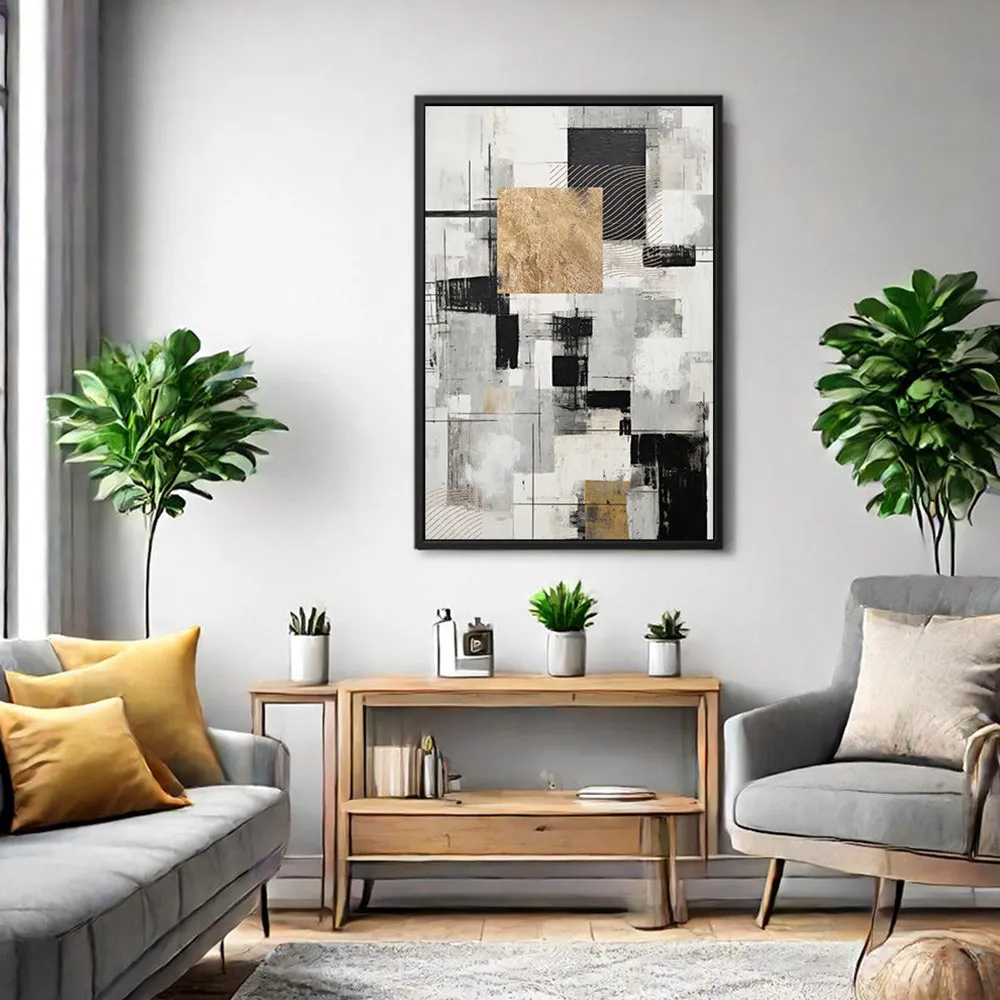 Canvas Wall Art Stretched Over Wooden Frame with Floating Frame and Gold Smoke Painting CV4170