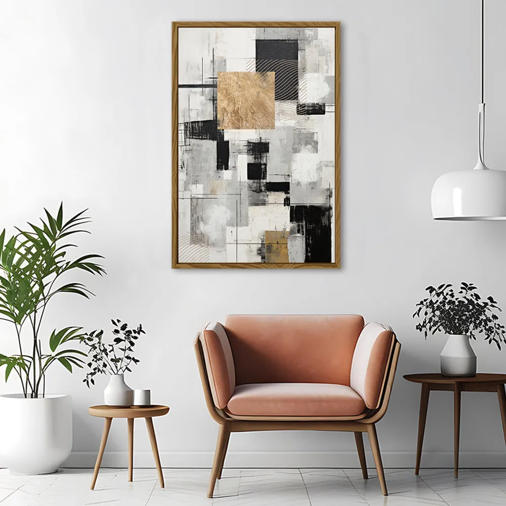 Canvas Wall Art Stretched Over Wooden Frame with Floating Frame and Gold Smoke Painting CV4170