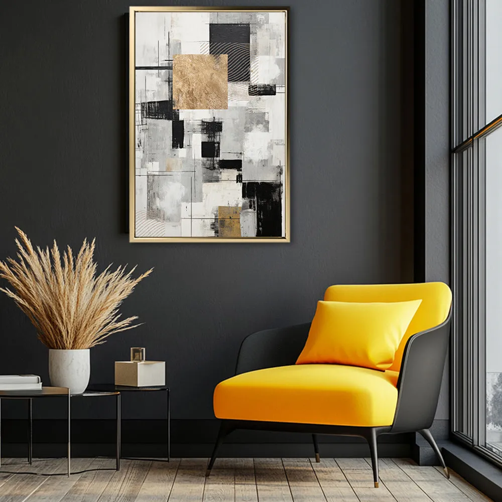 Canvas Wall Art Stretched Over Wooden Frame with Floating Frame and Gold Smoke Painting CV4170