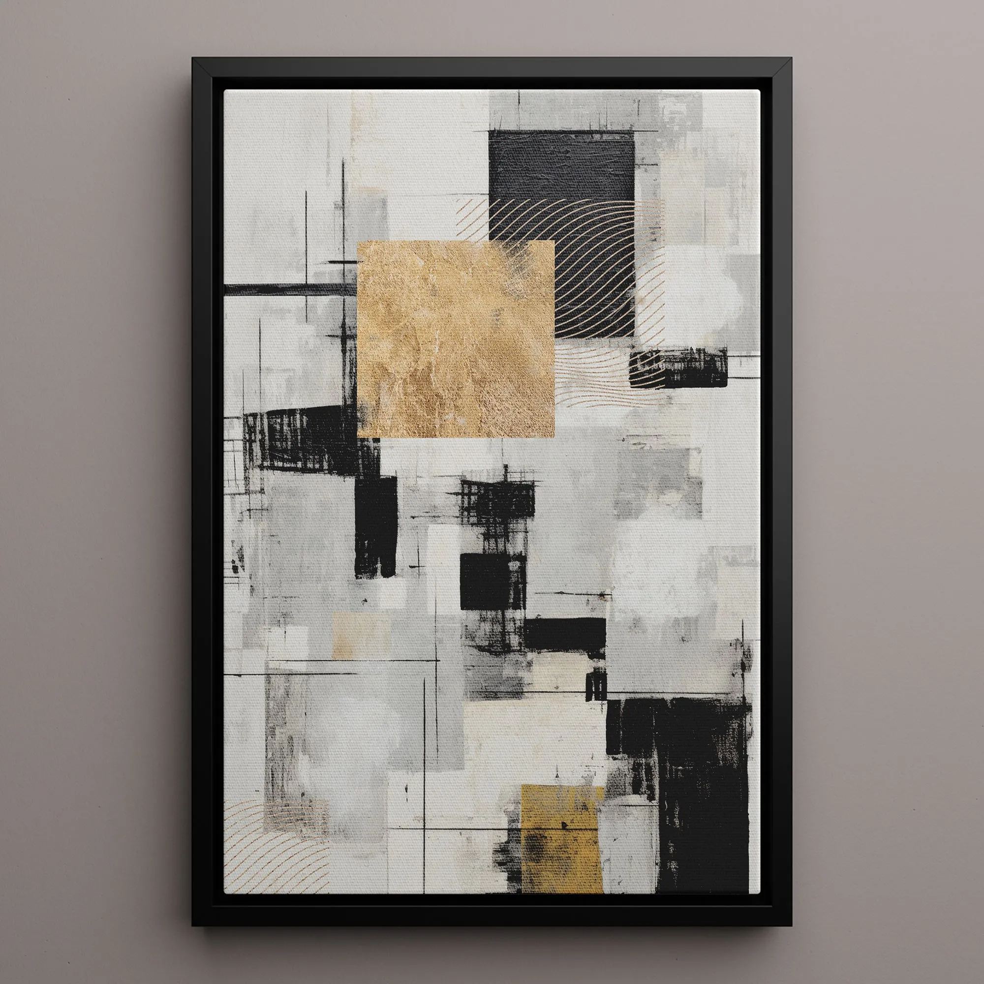 Canvas Wall Art Stretched Over Wooden Frame with Floating Frame and Gold Smoke Painting CV4170