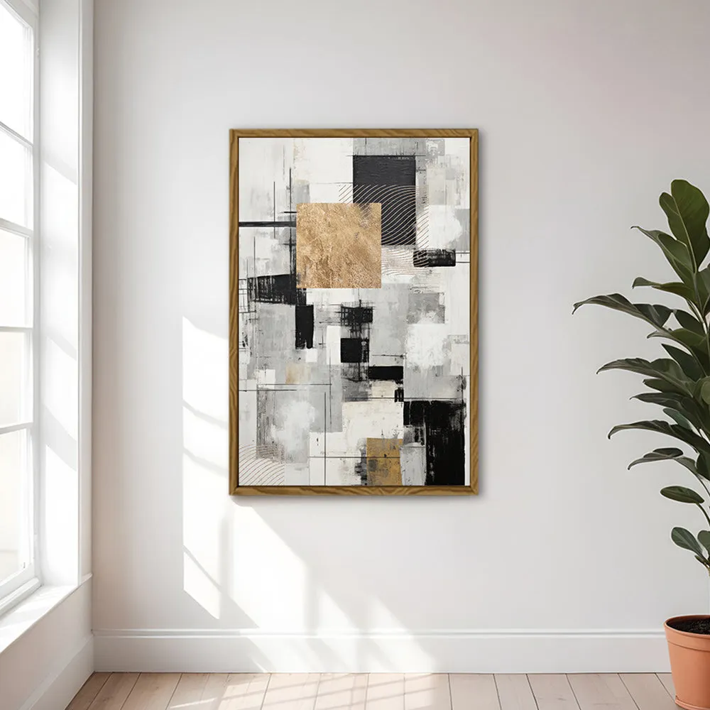 Canvas Wall Art Stretched Over Wooden Frame with Floating Frame and Gold Smoke Painting CV4170