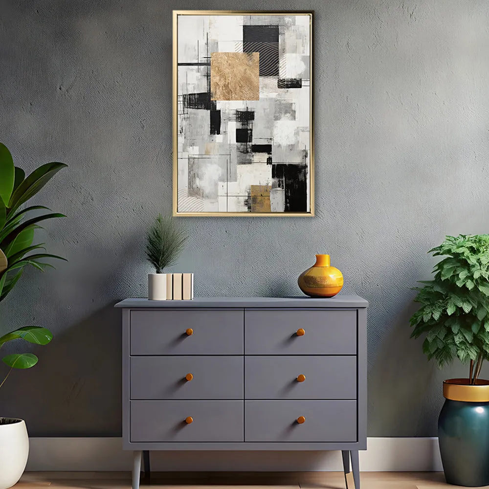 Canvas Wall Art Stretched Over Wooden Frame with Floating Frame and Gold Smoke Painting CV4170