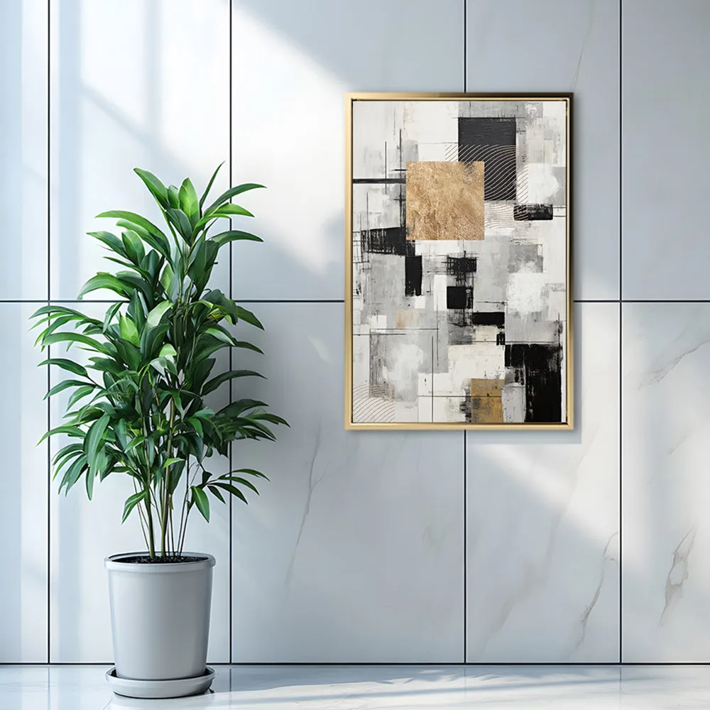 Canvas Wall Art Stretched Over Wooden Frame with Floating Frame and Gold Smoke Painting CV4170